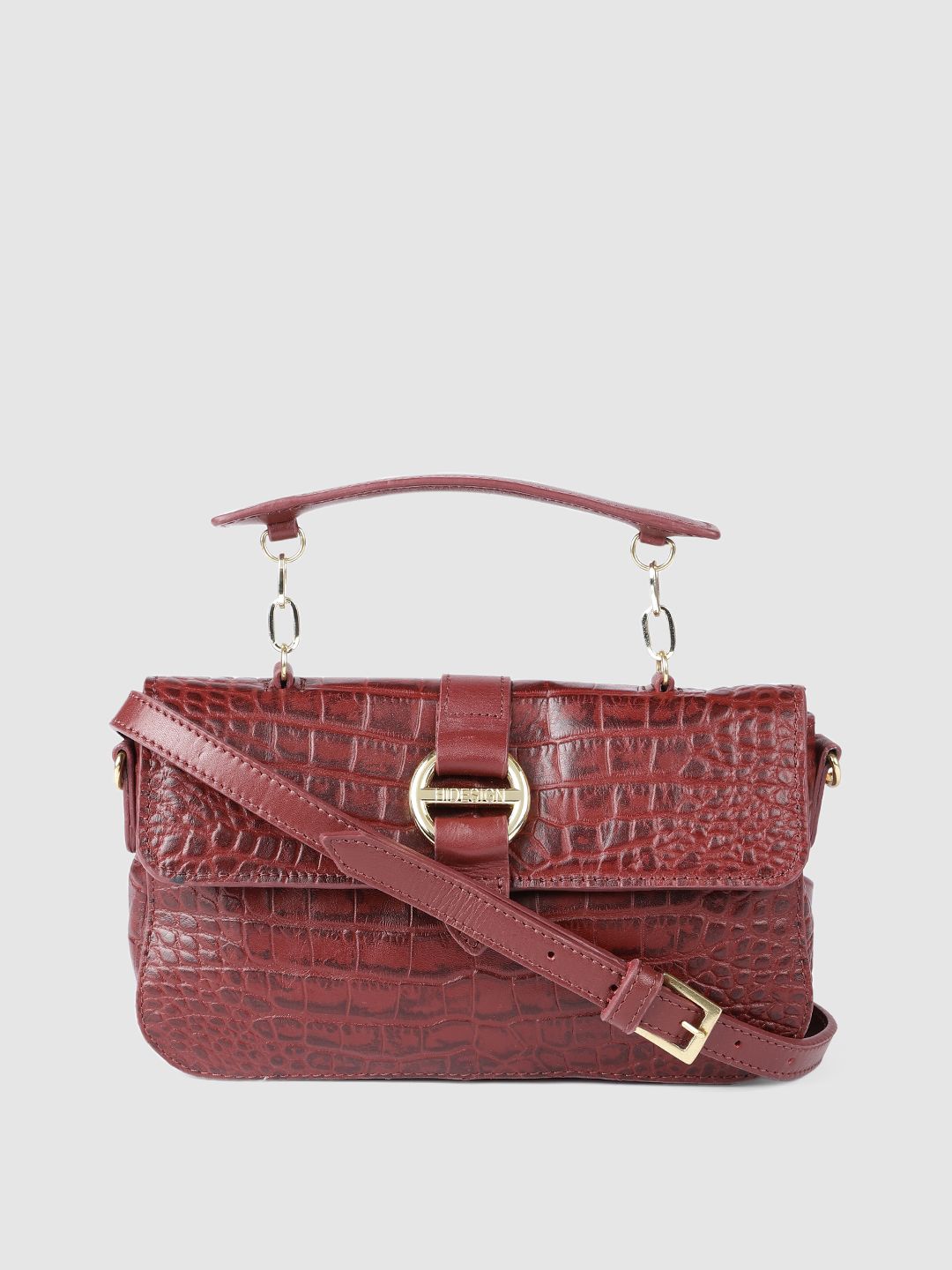 Hidesign Maroon Animal Textured Leather Structured Satchel Price in India