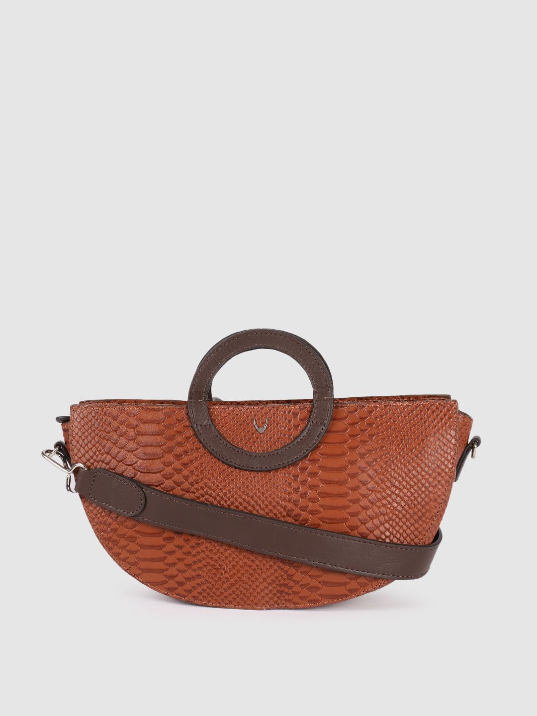Hidesign Tan Brown Textured Leather Half Moon Handheld Bag Price in India
