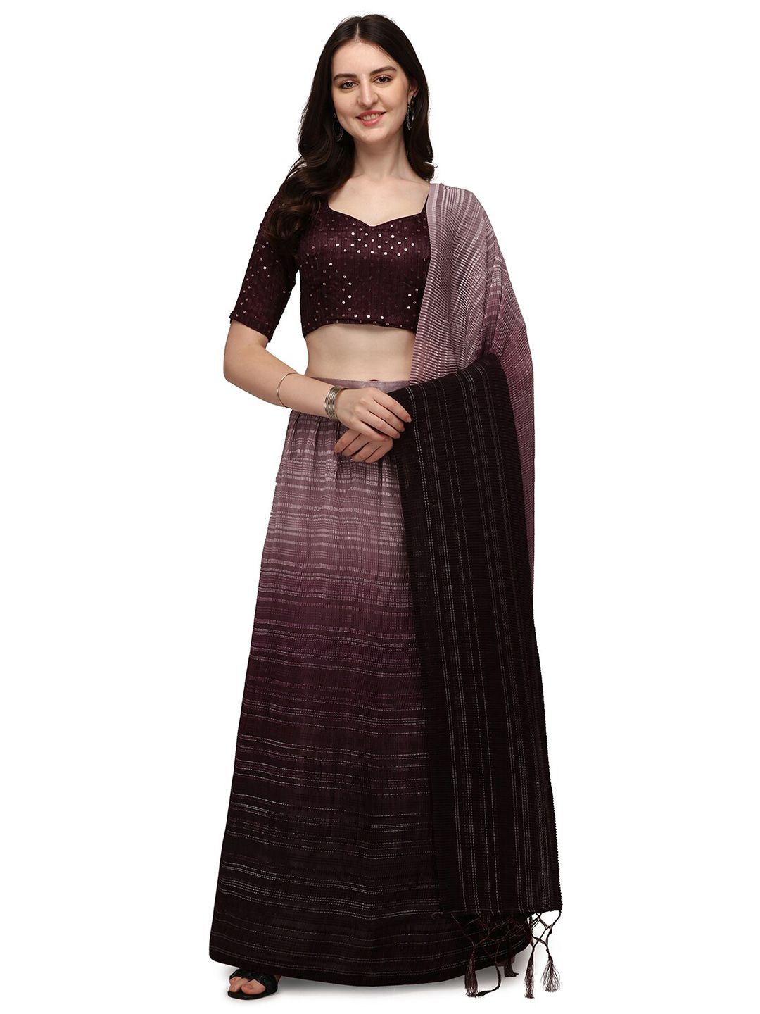 Pratham Blue Purple Embroidered Semi-Stitched Lehenga & Unstitched Blouse With Dupatta Price in India