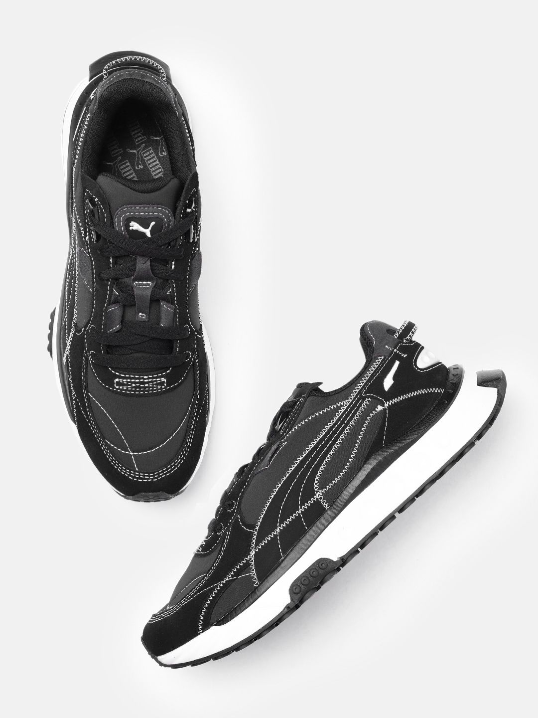 Puma Unisex Black Wild Rider Embroidered Sneakers Price in India