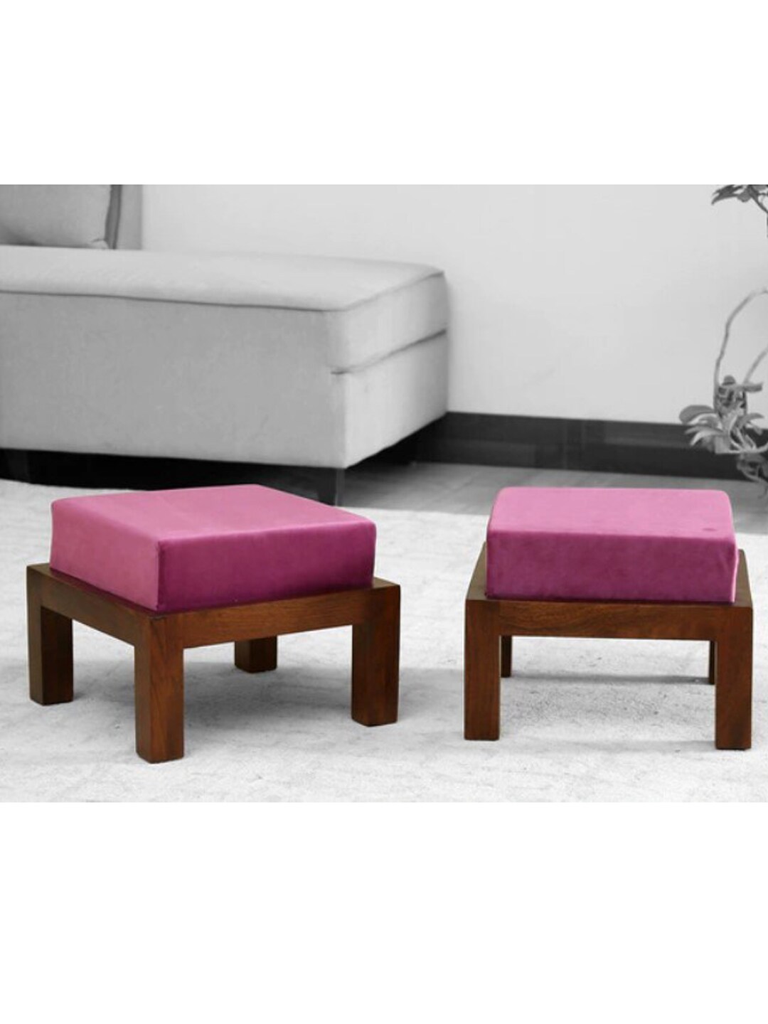 GLOBALLY INDIAN Set of 2 Purple & Brown Low-Heighted Acacia Wood Stools Price in India