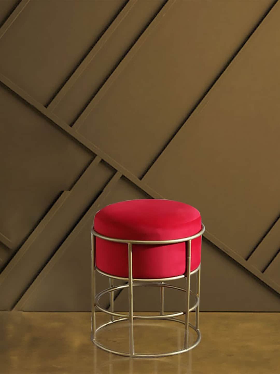 GLOBALLY INDIAN Red Metal Stool With Upholstery Price in India