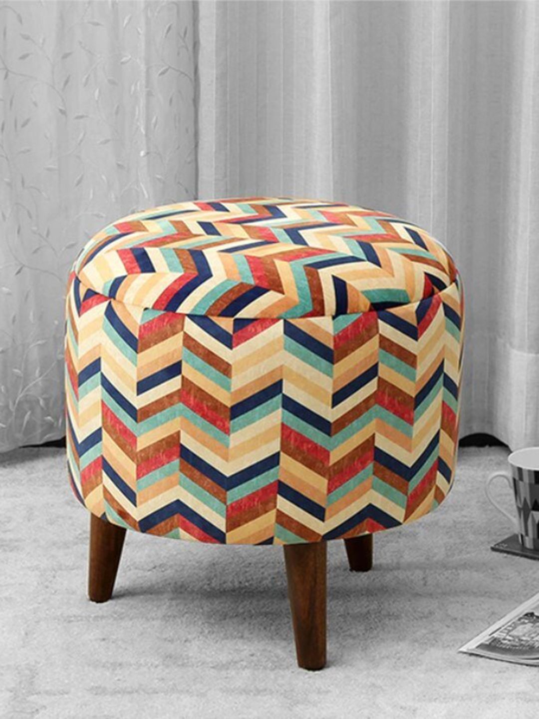 GLOBALLY INDIAN Multicoloured Geometric Printed Round Puff Ottoman Price in India