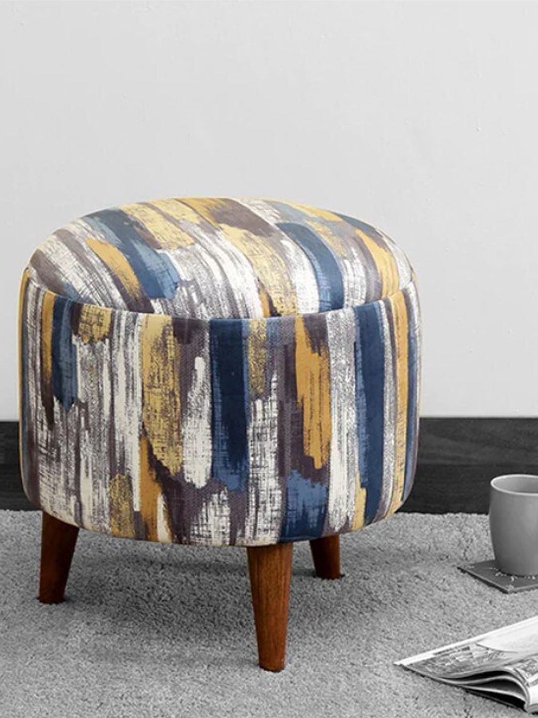 GLOBALLY INDIAN Blue & Yellow Printed Bohemian Ottomans Price in India