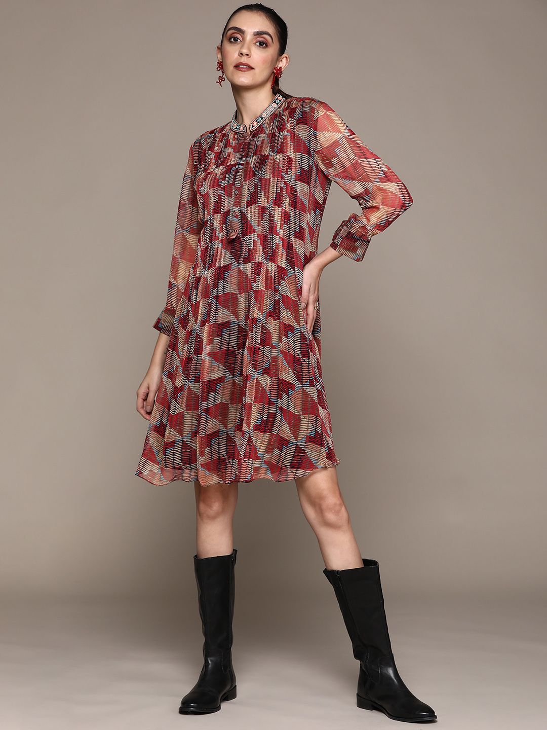 Ritu Kumar Multicoloured Chiffon A-Line Dress Price in India