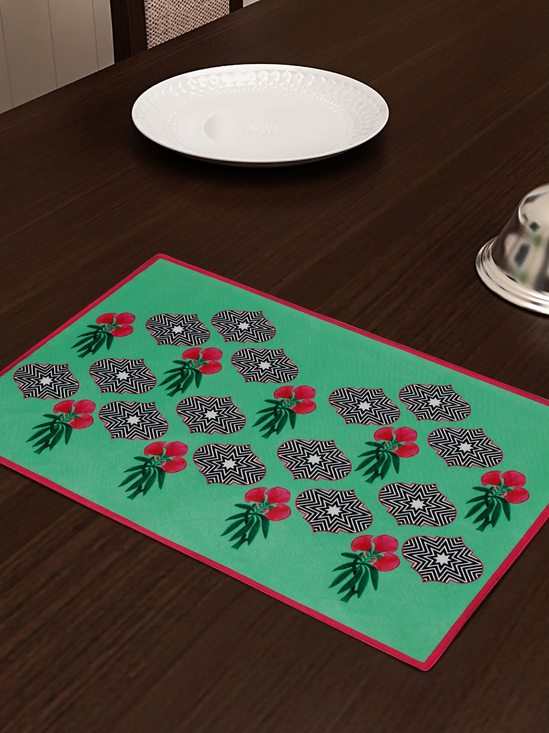 SEJ by Nisha Gupta Green Set of 6 Printed Table Placemats Price in India