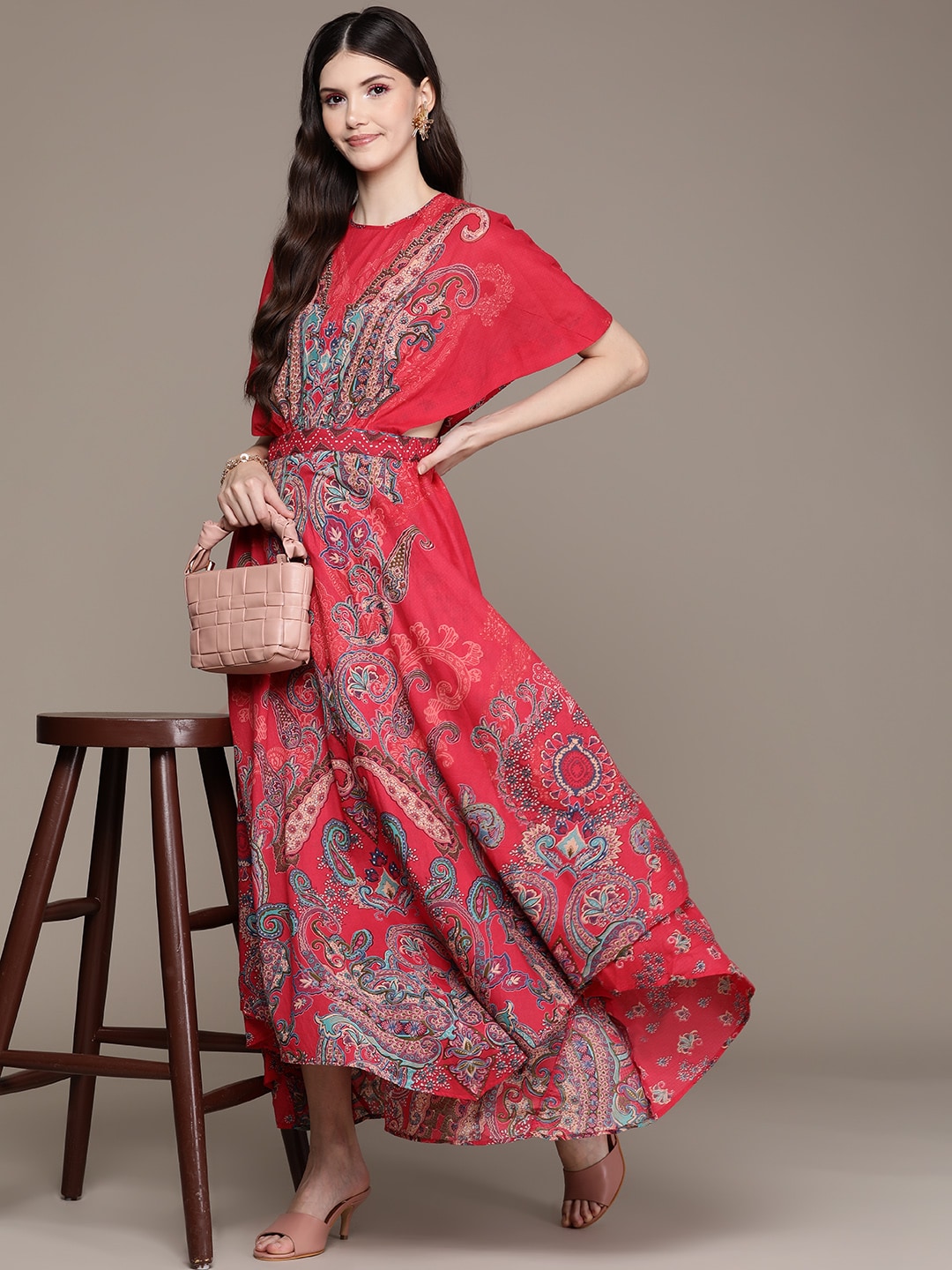 Ritu Kumar Red Ethnic Motifs Kaftan Maxi Dress Price in India