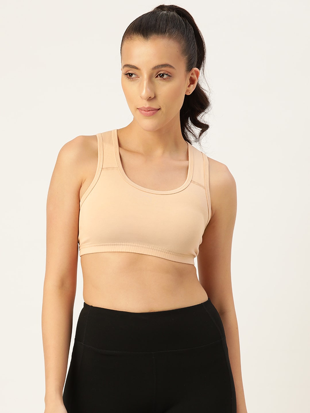 Leading Lady Beige Solid Sports Bra Price in India