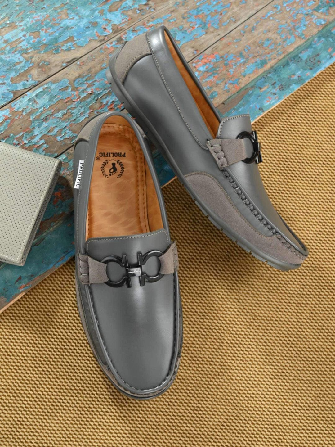 Prolific Men Grey Solid Loafers