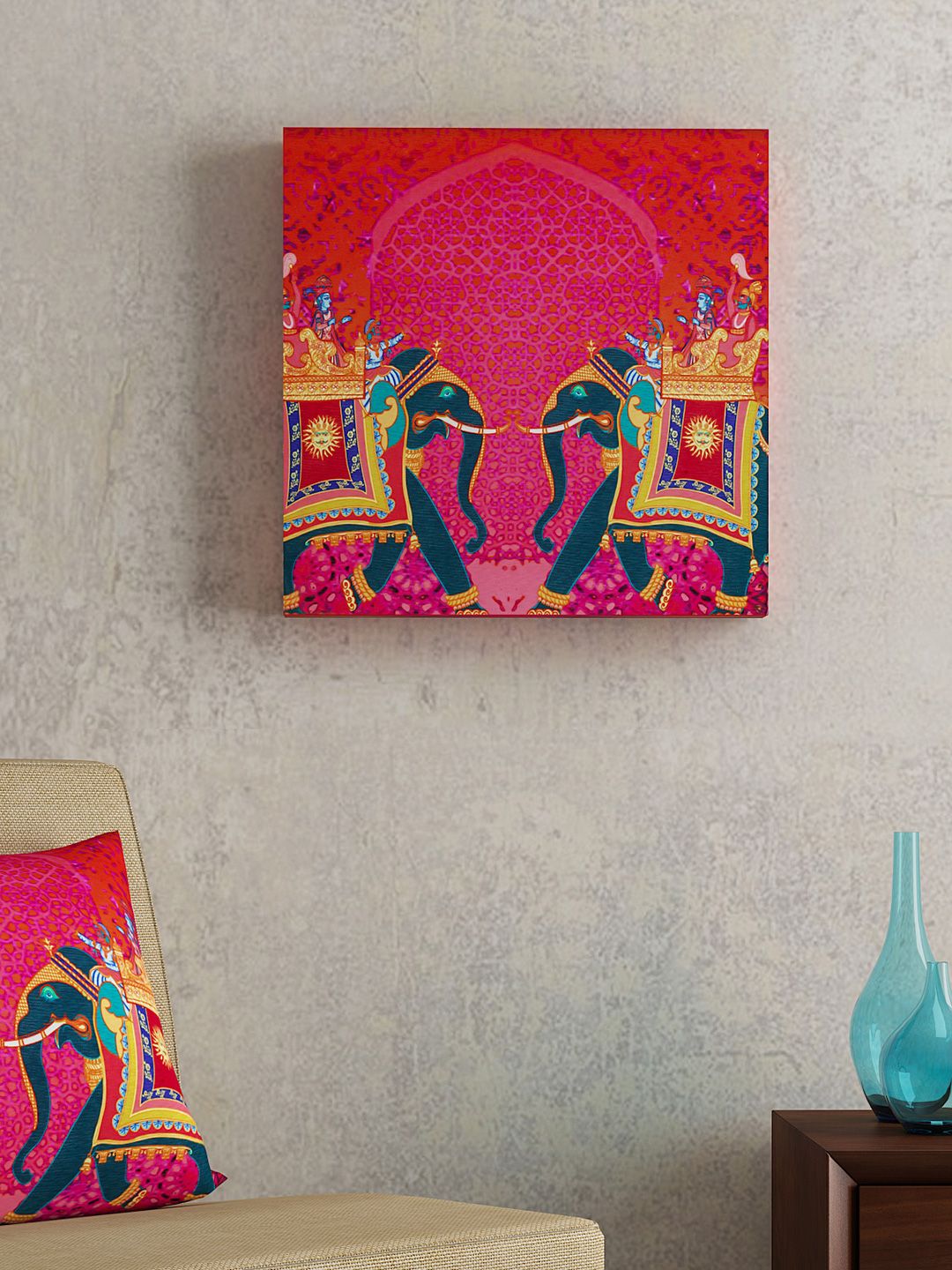 SEJ by Nisha Gupta Pink & Red Folk Framed Wall Painting Price in India