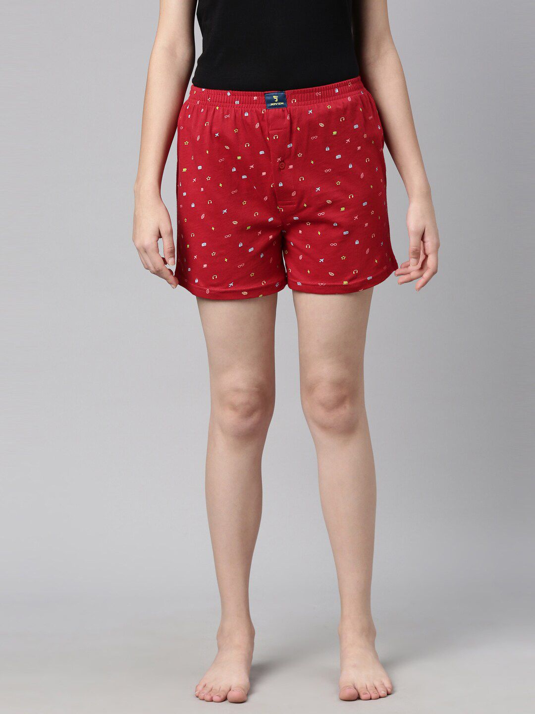 Curare Women Red & White Printed Lounge Shorts Price in India