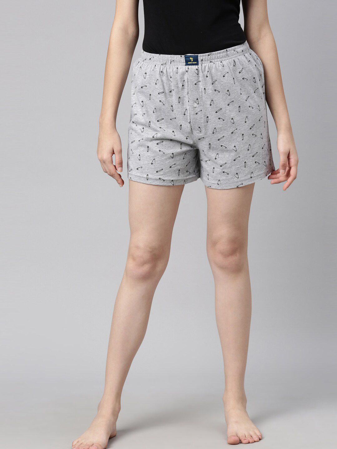 Curare Women Grey & Black Printed Lounge Shorts Price in India