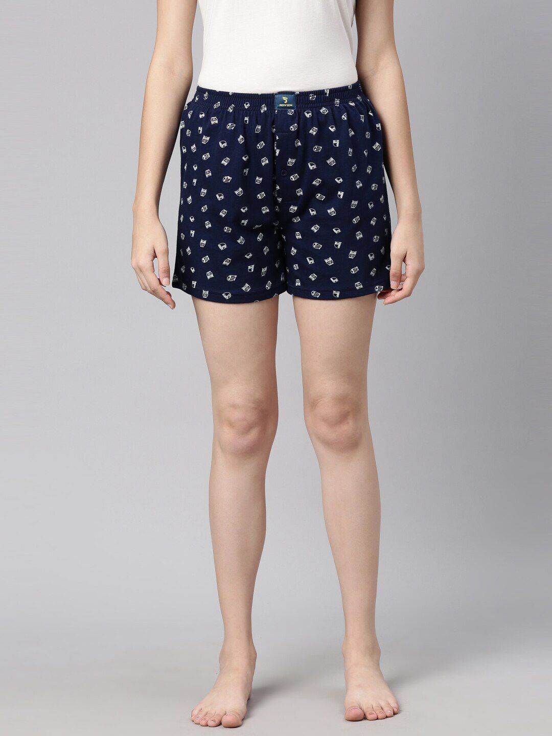 Curare Women Navy Blue & White Printed Lounge Shorts Price in India