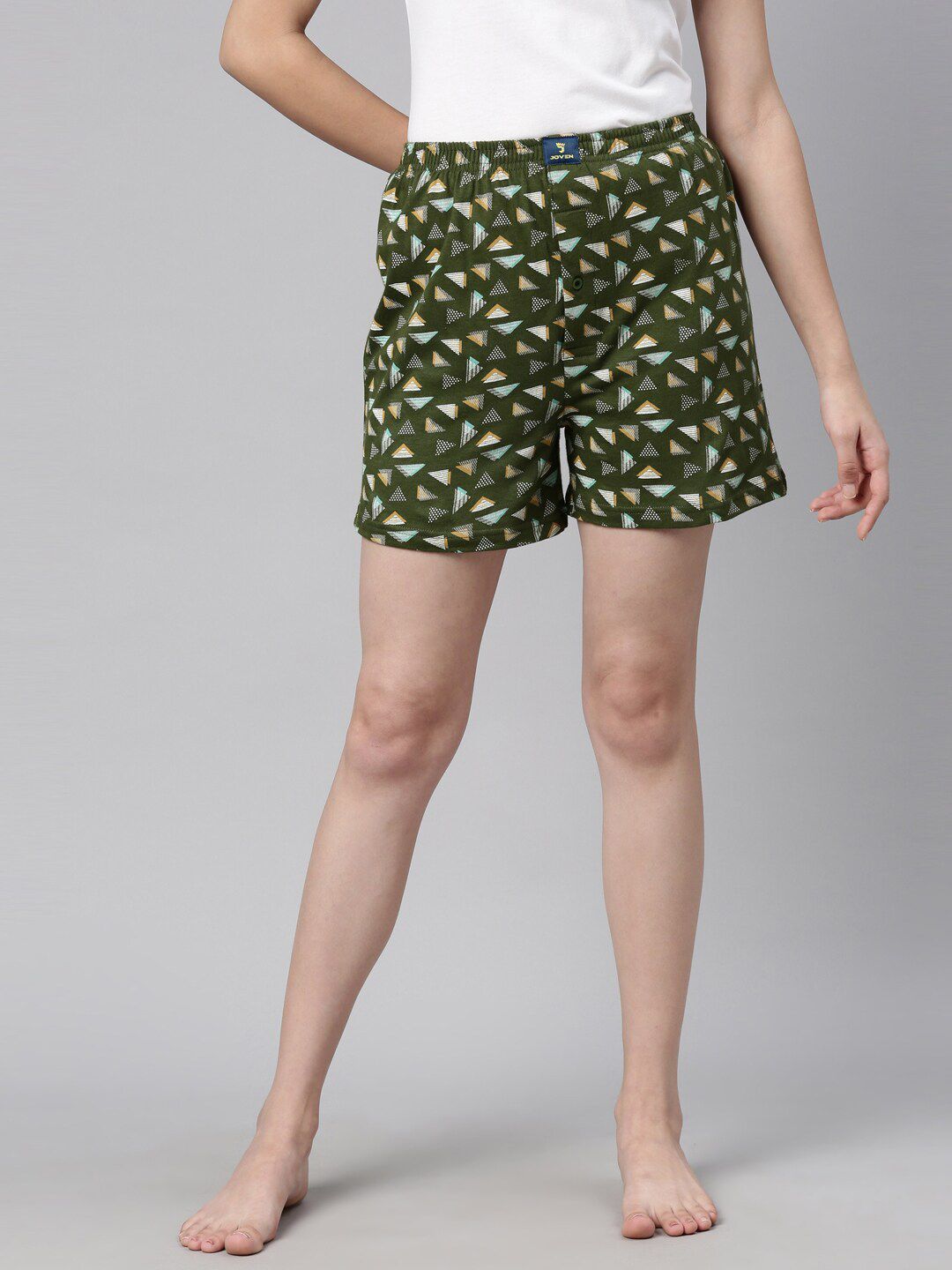 Curare Women Olive Green & White Printed Lounge Shorts Price in India