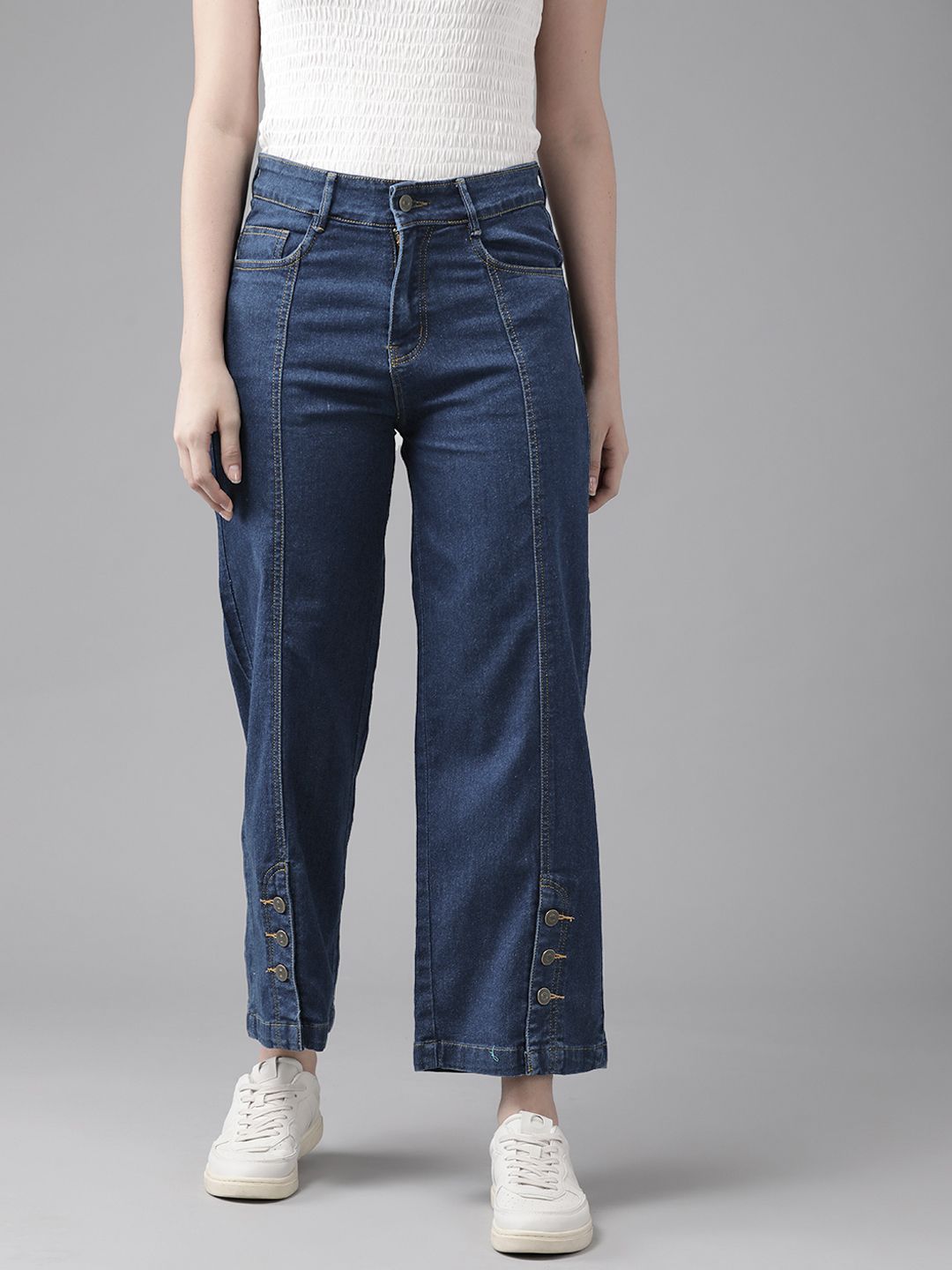 KASSUALLY Women Blue Wide Leg High-Rise Stretchable Jeans Price in India