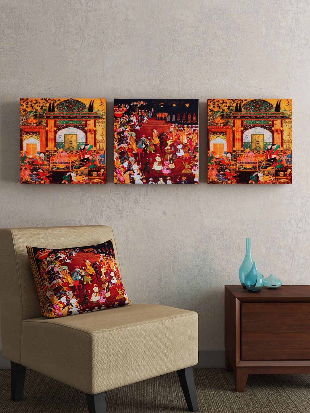 SEJ by Nisha Gupta Brown & Red Set of 3 Folk Framed Wall Paintings Price in India