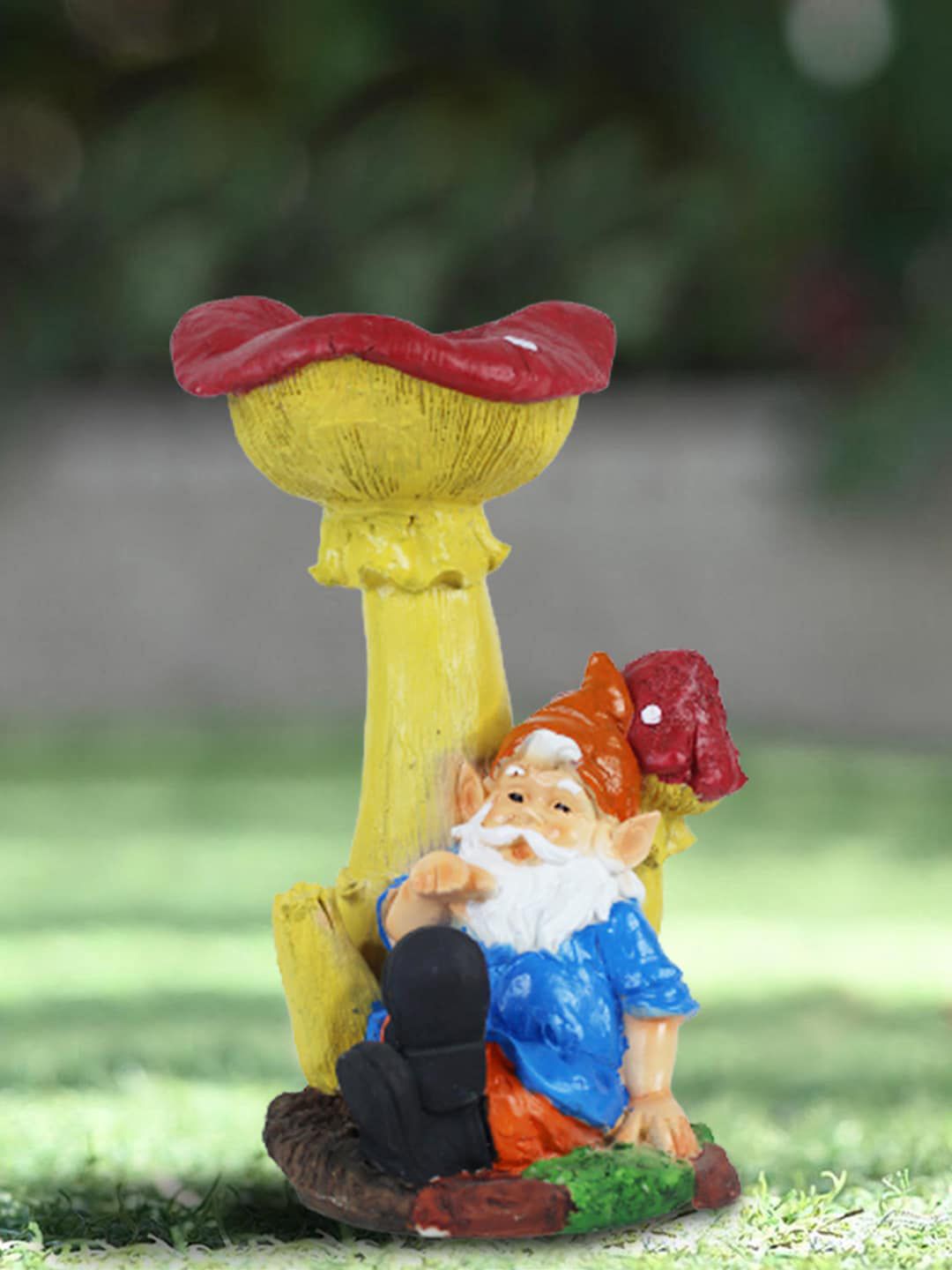 Wonderland  Red & Yellow Sitting Gnome With Mushroom Garden Accessories Price in India