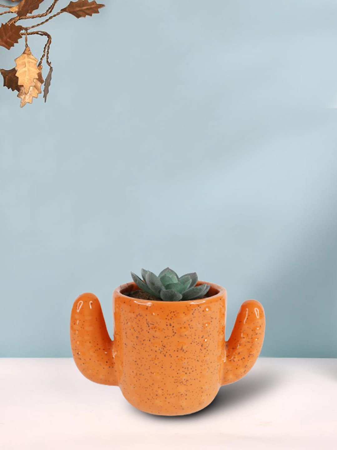 Wonderland Orange Dotted Ceramic Flower Pot Planters Price in India