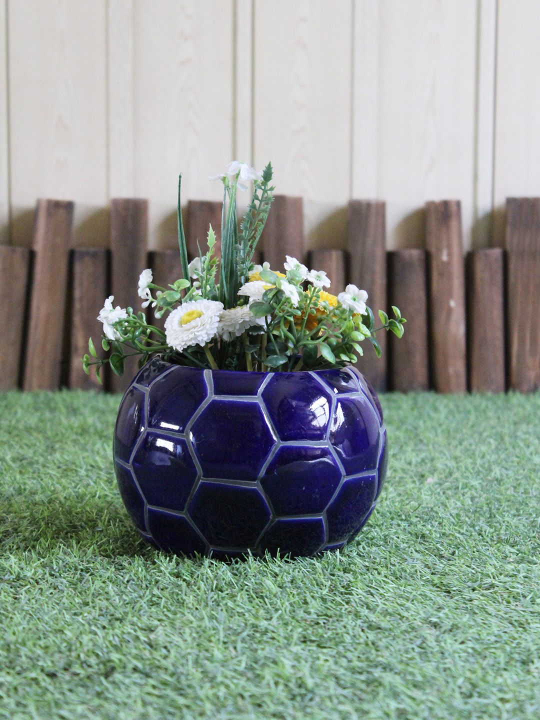 Wonderland Blue Ceramic Football Planters Price in India