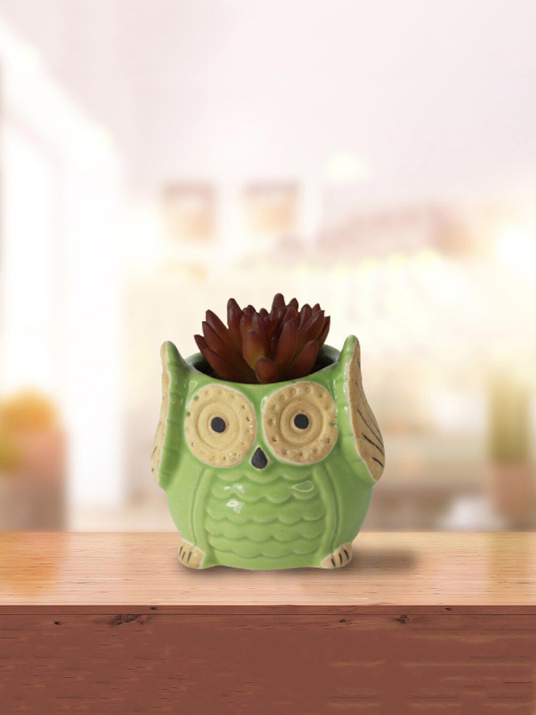 Wonderland Green Textured Owl Shaped Ceramic Pot Planters Price in India