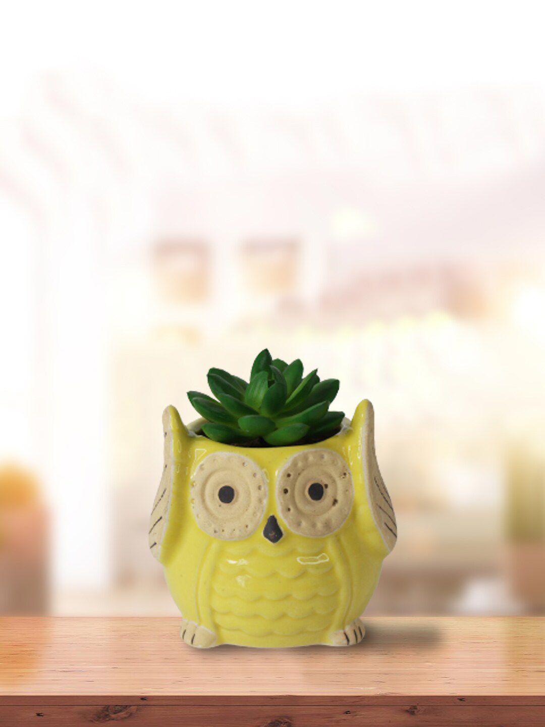 Wonderland Yellow Ceramic Owl-Shaped Planter Price in India
