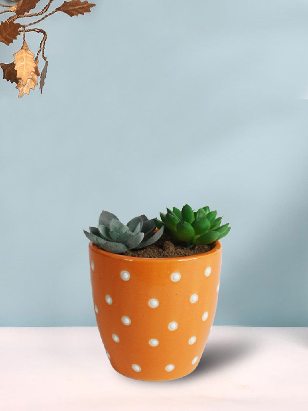 Wonderland Orange Circular Ceramic Pot Price in India