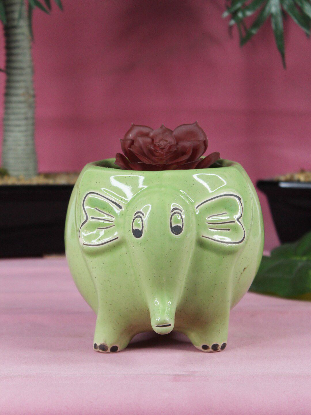 Wonderland Green Ceramic Elephant Shaped Planter Price in India