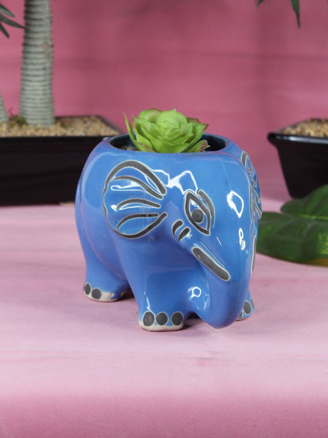 Wonderland Blue Elephant Ceramic Flower Pot Price in India