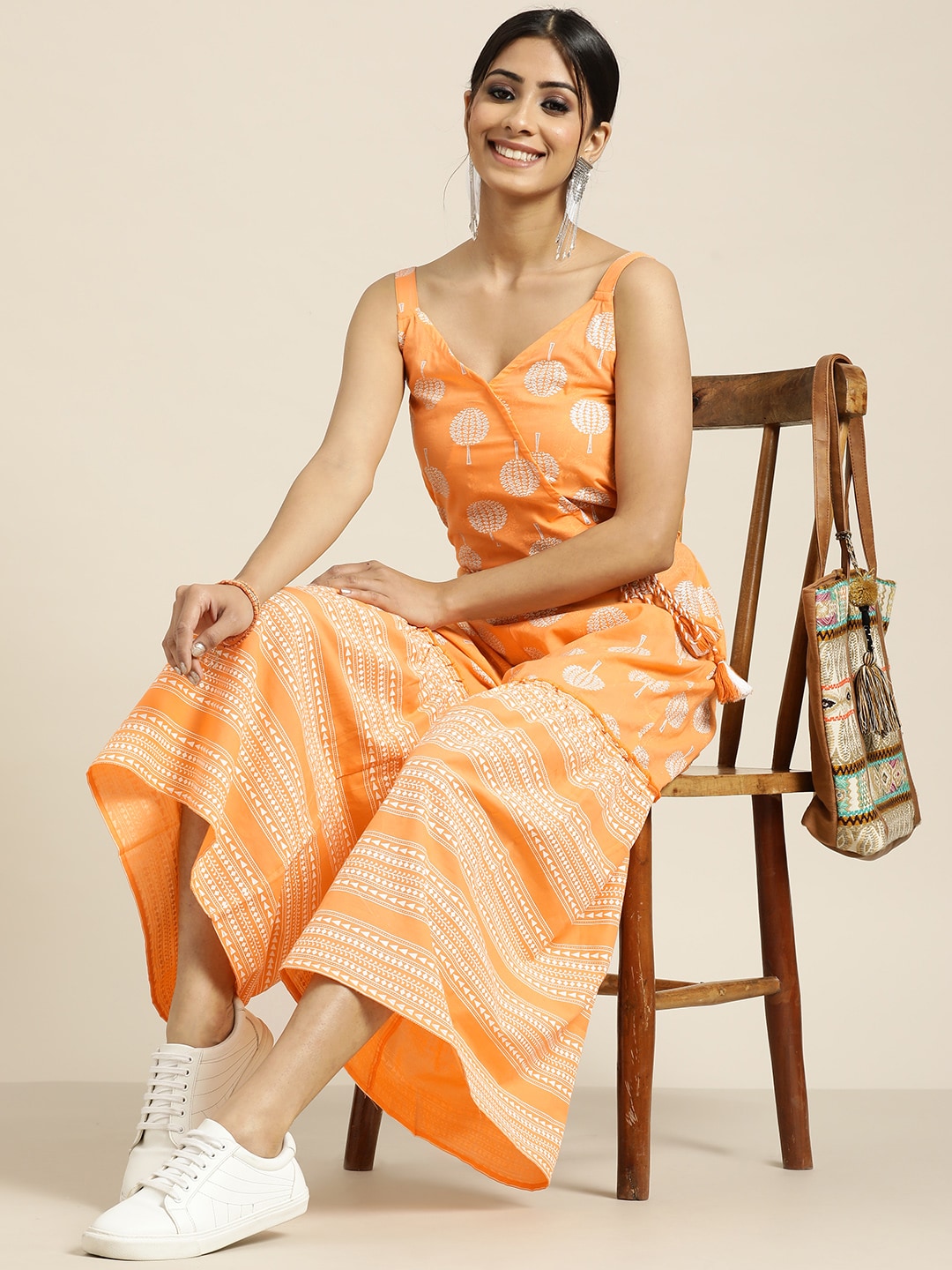 Sangria Orange Ethnic Motifs Midi Dress Price in India
