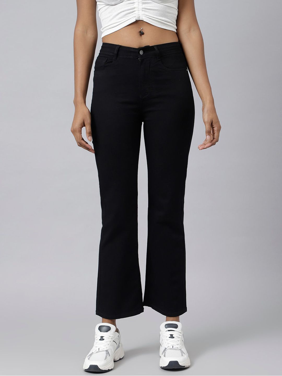 Code 61 Women Black Wide Leg High-Rise Stretchable Jeans Price in India