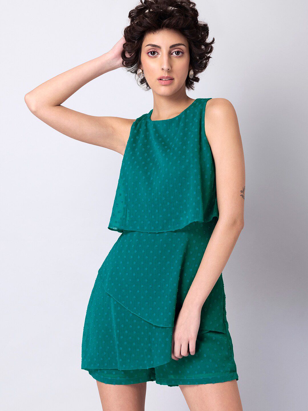 FabAlley Green Self Design Jumpsuit Price in India
