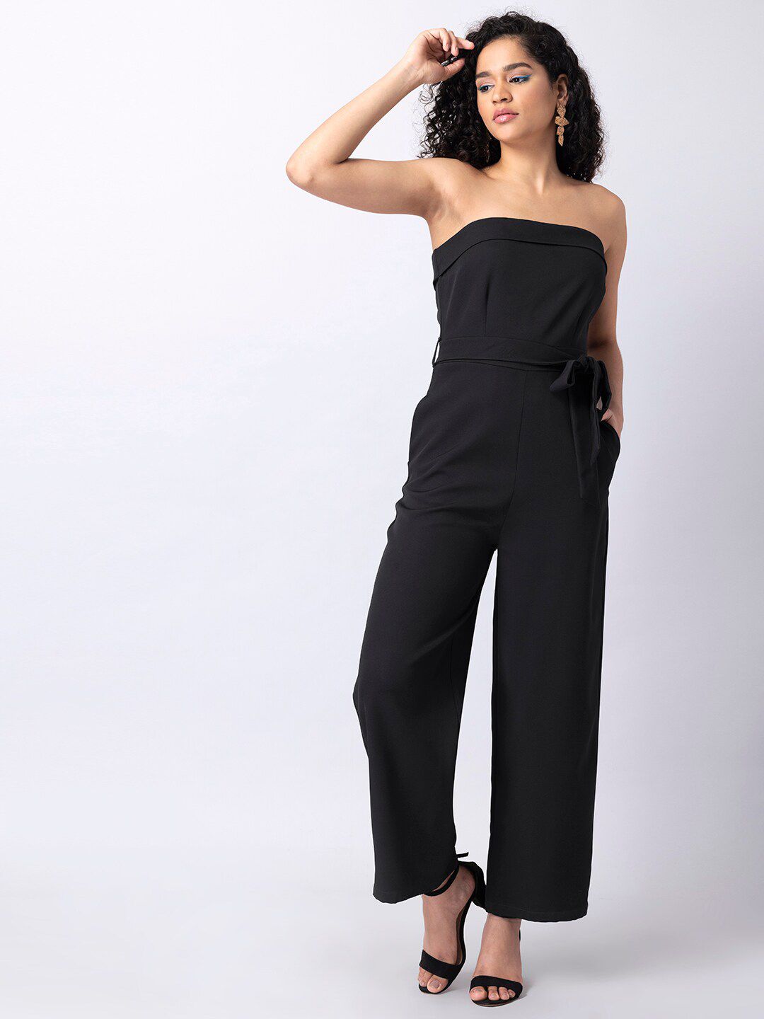 FabAlley Women Black Solid Strapless Basic Jumpsuit Price in India