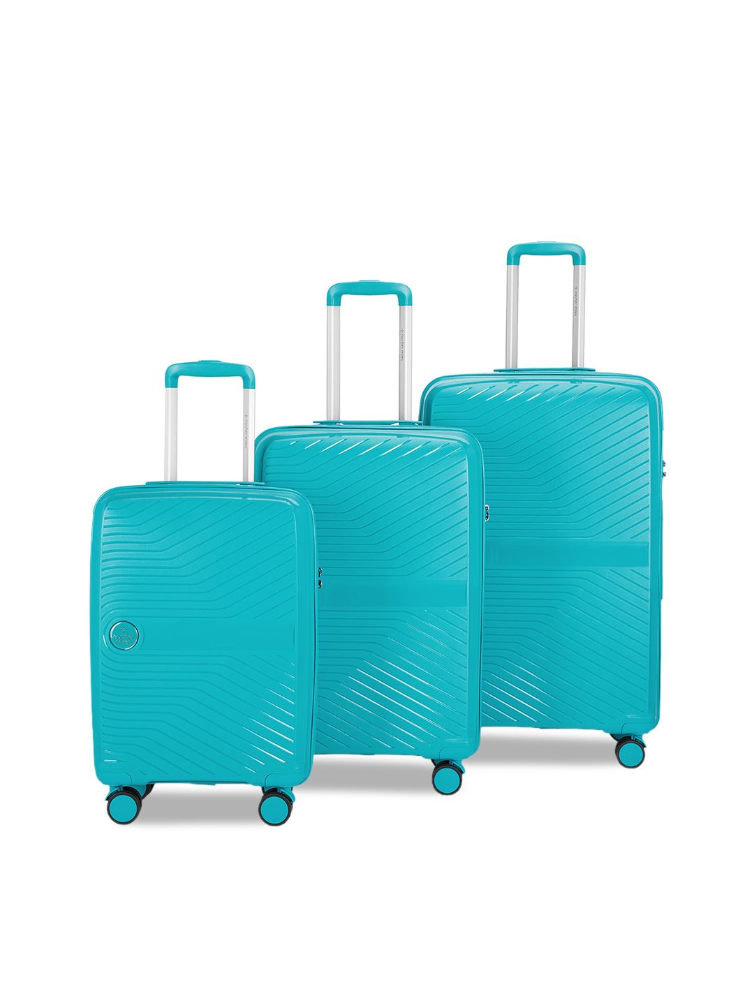 Nasher Miles Set of 3 Teal Blue Textured Hard-Sided Trolley Suitcase Price in India