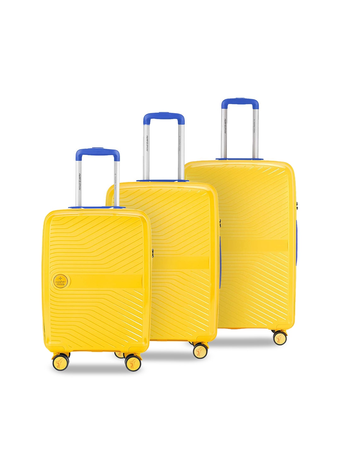 Nasher Miles Set of 3 Yellow Textured Hard Sided Trolley Suitcase Price in India