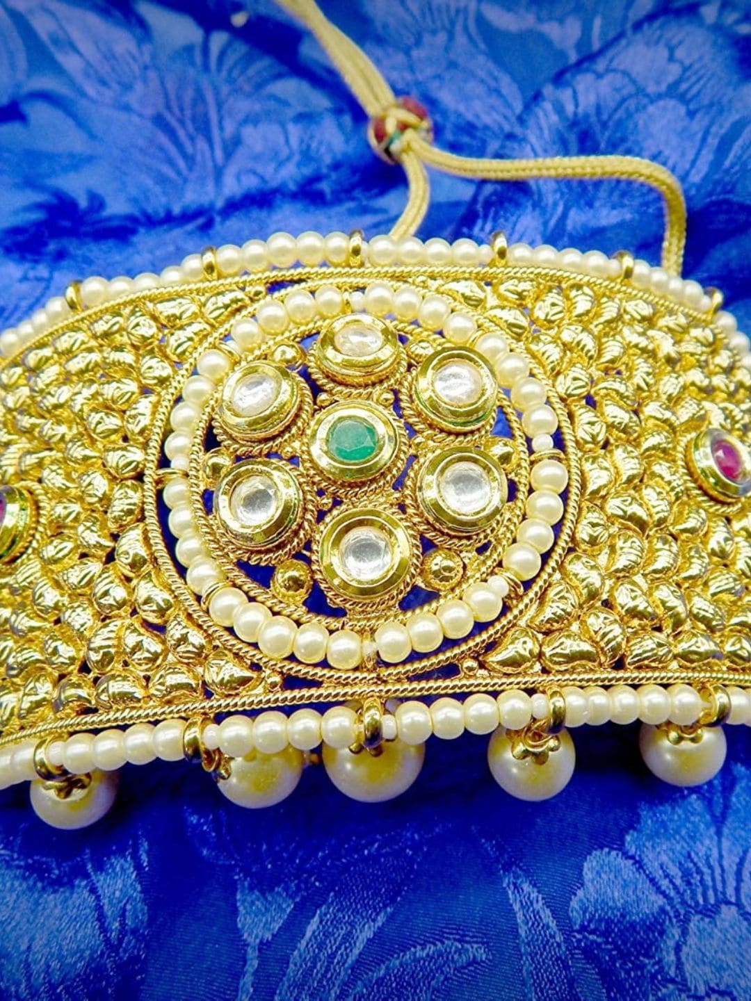 AccessHer Women Gold-Plated & White Kundan Studded Armlet Bracelet Price in India