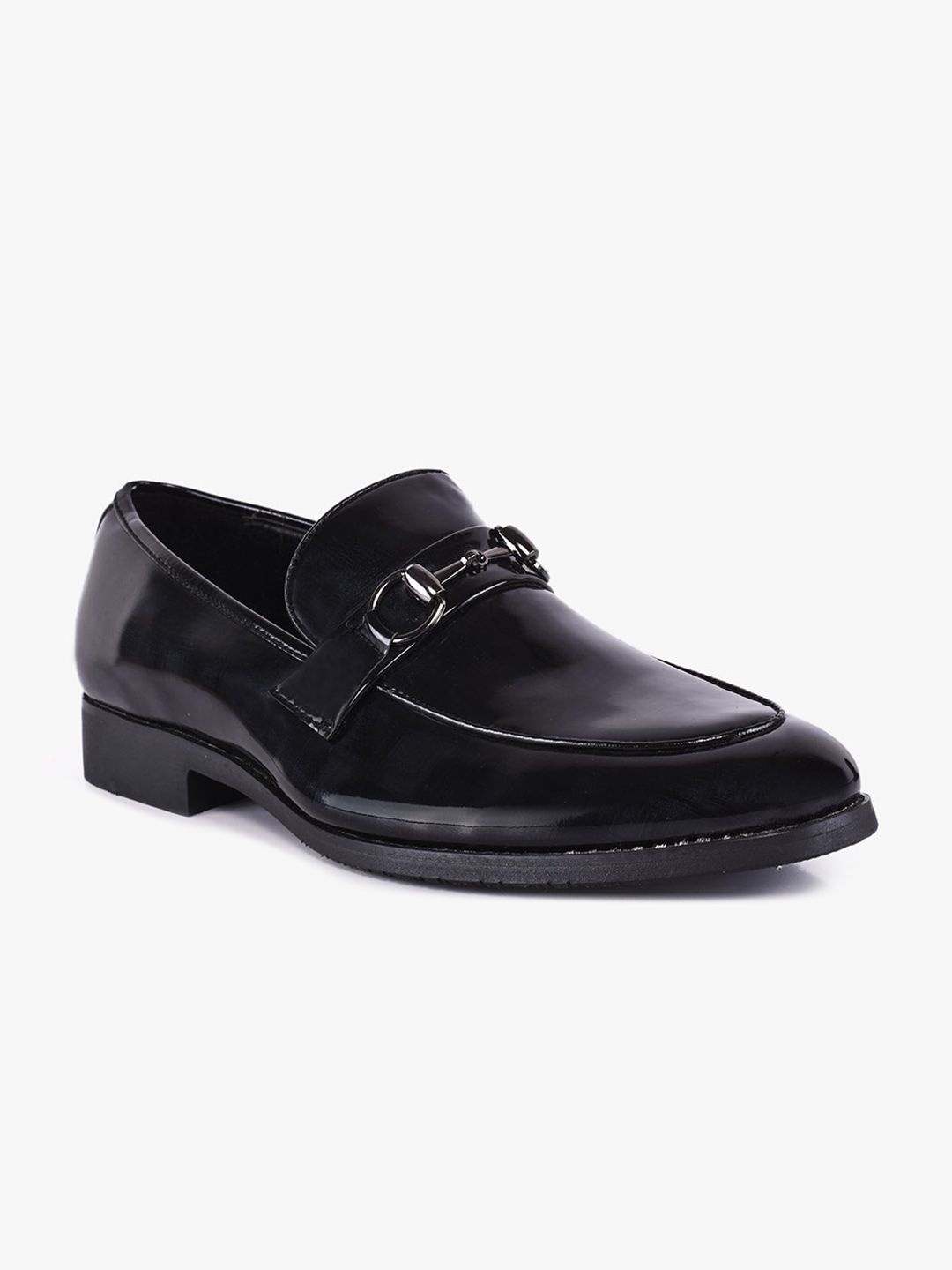 BuckleUp Men Black Solid Leather Formal Loafers Shoes