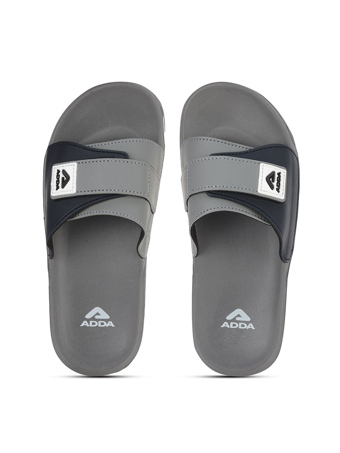 Adda Men Grey & Black Printed Sliders
