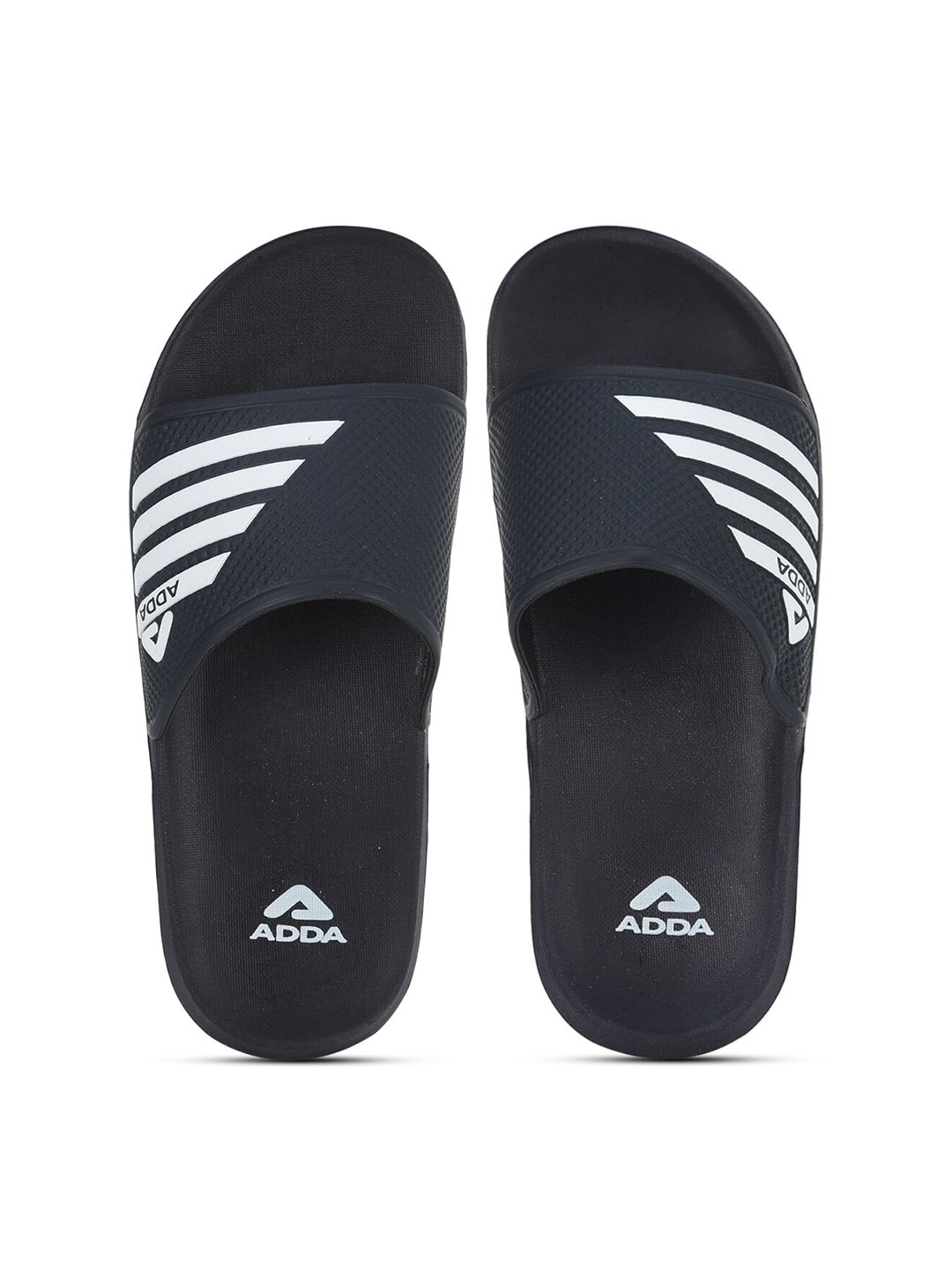 Adda Men Navy Blue & White Striped Rubber Sliders