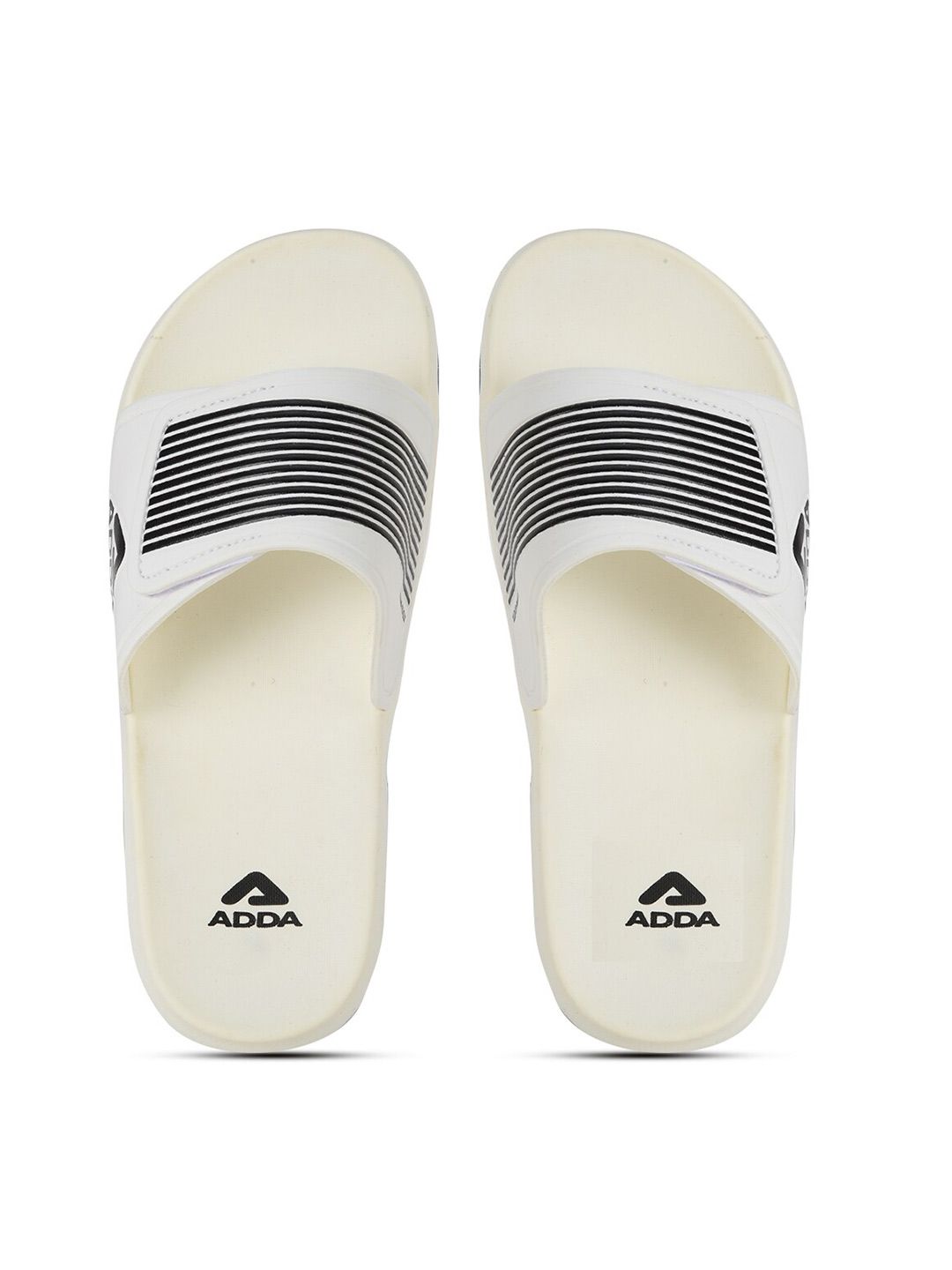 Adda Men White & Black Striped Rubber Sliders