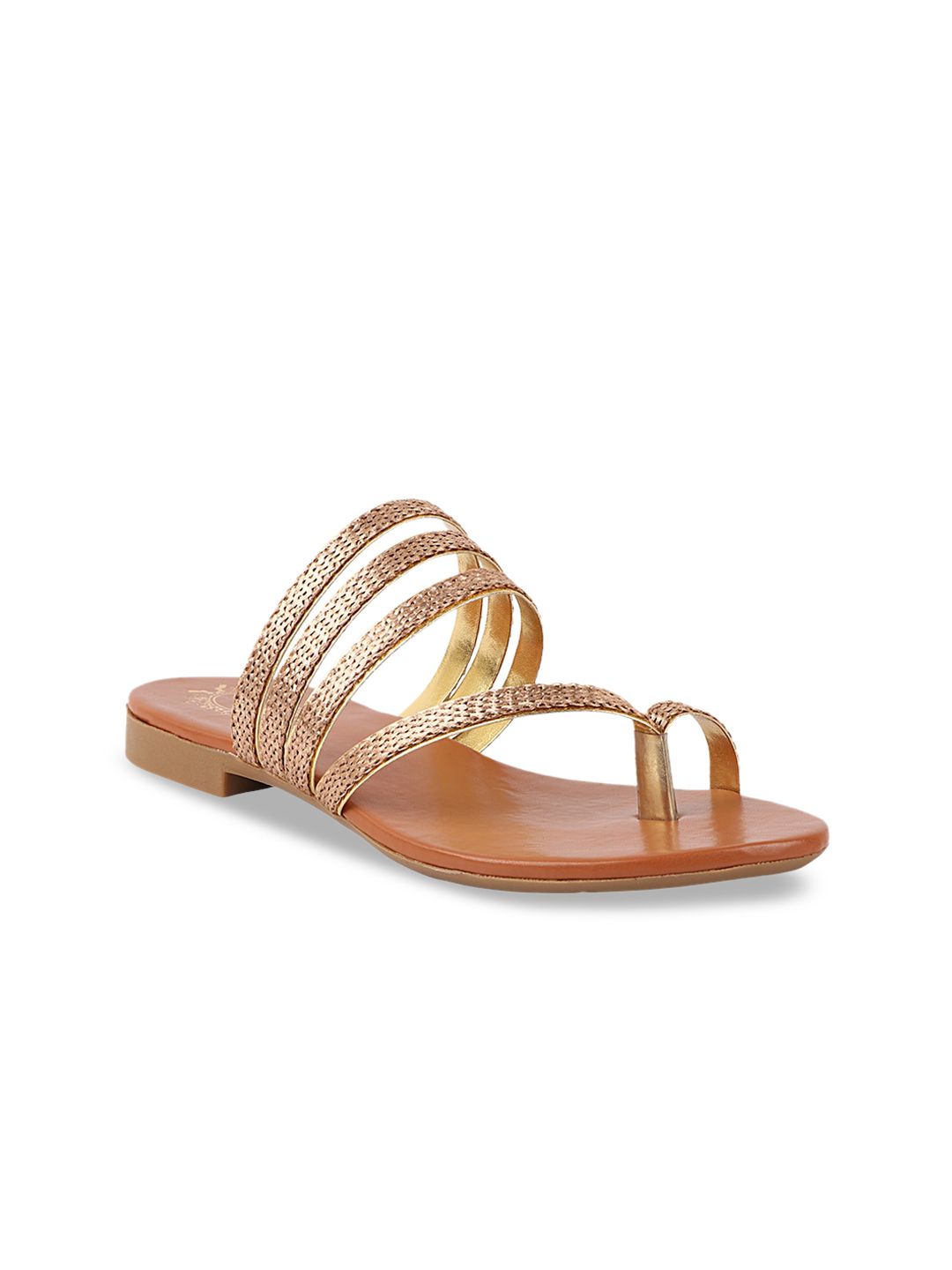Shoetopia Women Gold-Toned One Toe Flats Price in India