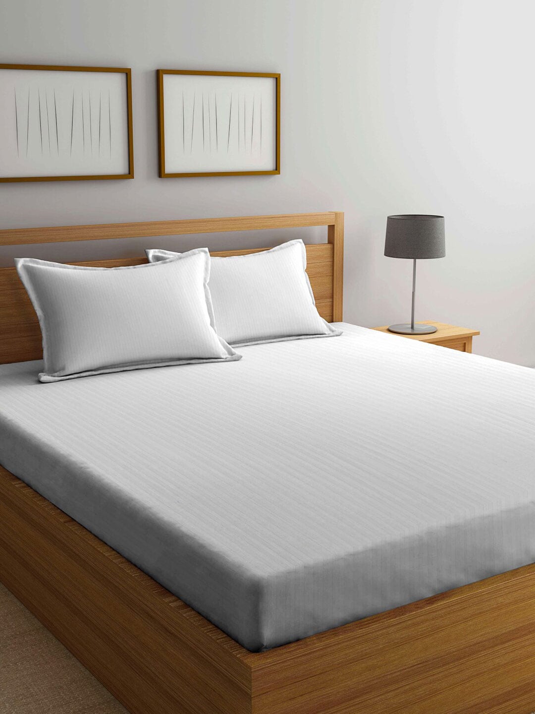 Arrabi White Striped 300 TC King Bedsheet with 2 Pillow Covers Price in India
