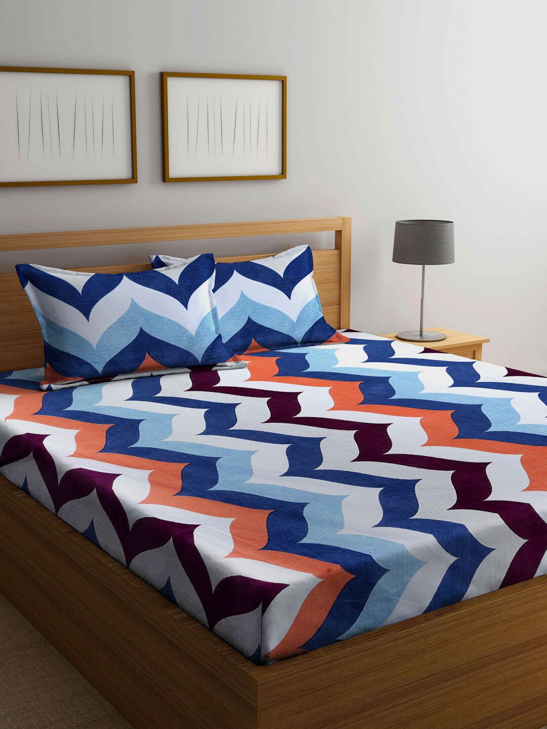 Arrabi Multicoloured Ethnic Motifs 300 TC Super King Bedsheet with 2 Pillow Covers Price in India