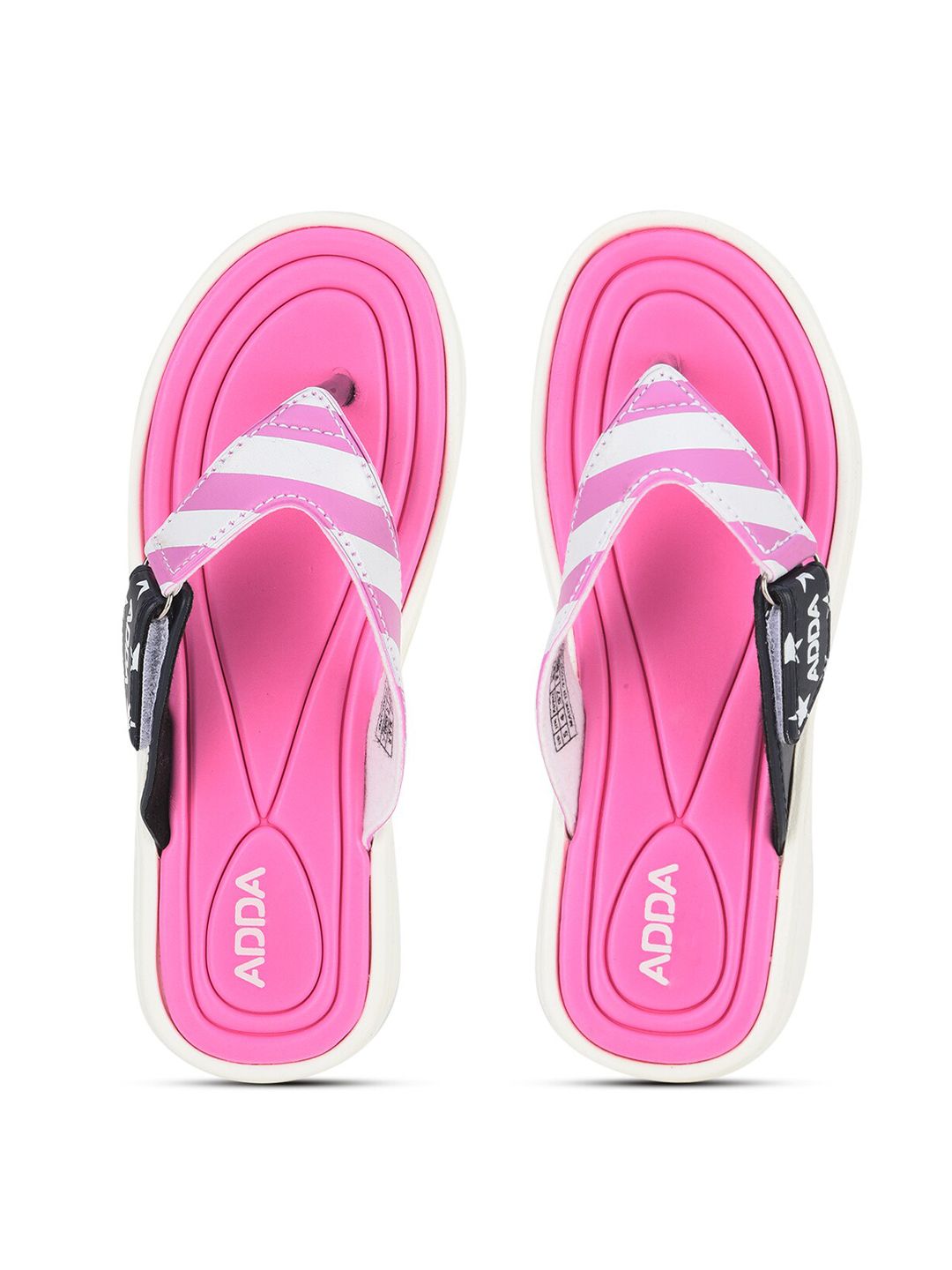 Adda Women Pink & White Striped Rubber Thong Flip-Flops Price in India