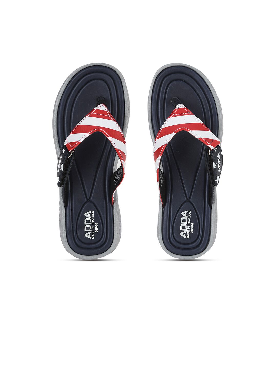 Adda Women Navy Blue & White Striped Rubber Thong Flip-Flops Price in India