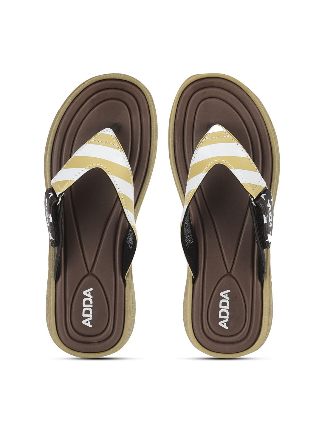 Adda Women Brown Striped Rubber Thong Flip-Flops Price in India