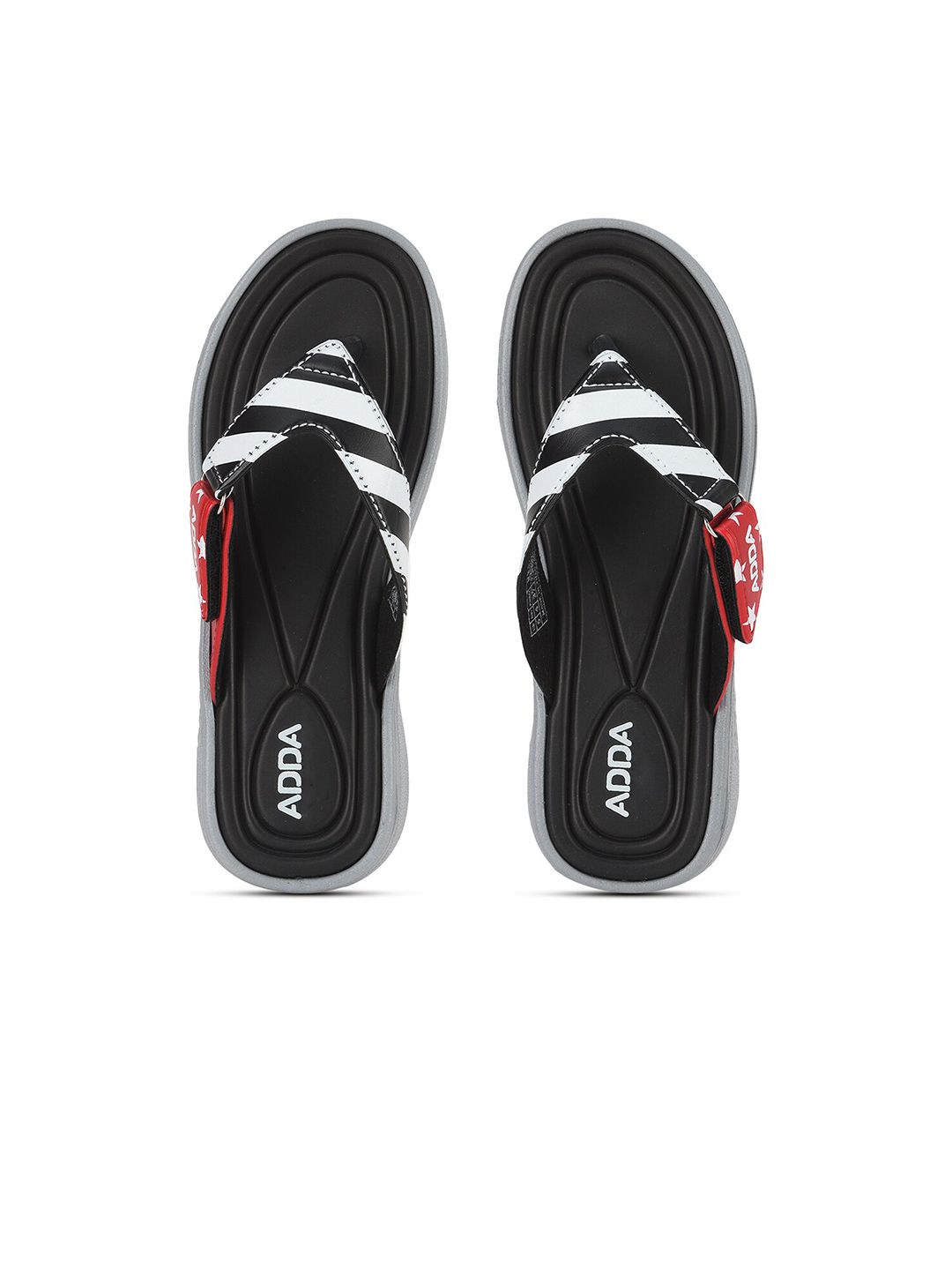 Adda Women Black & White Striped Rubber Thong Flip-Flops Price in India