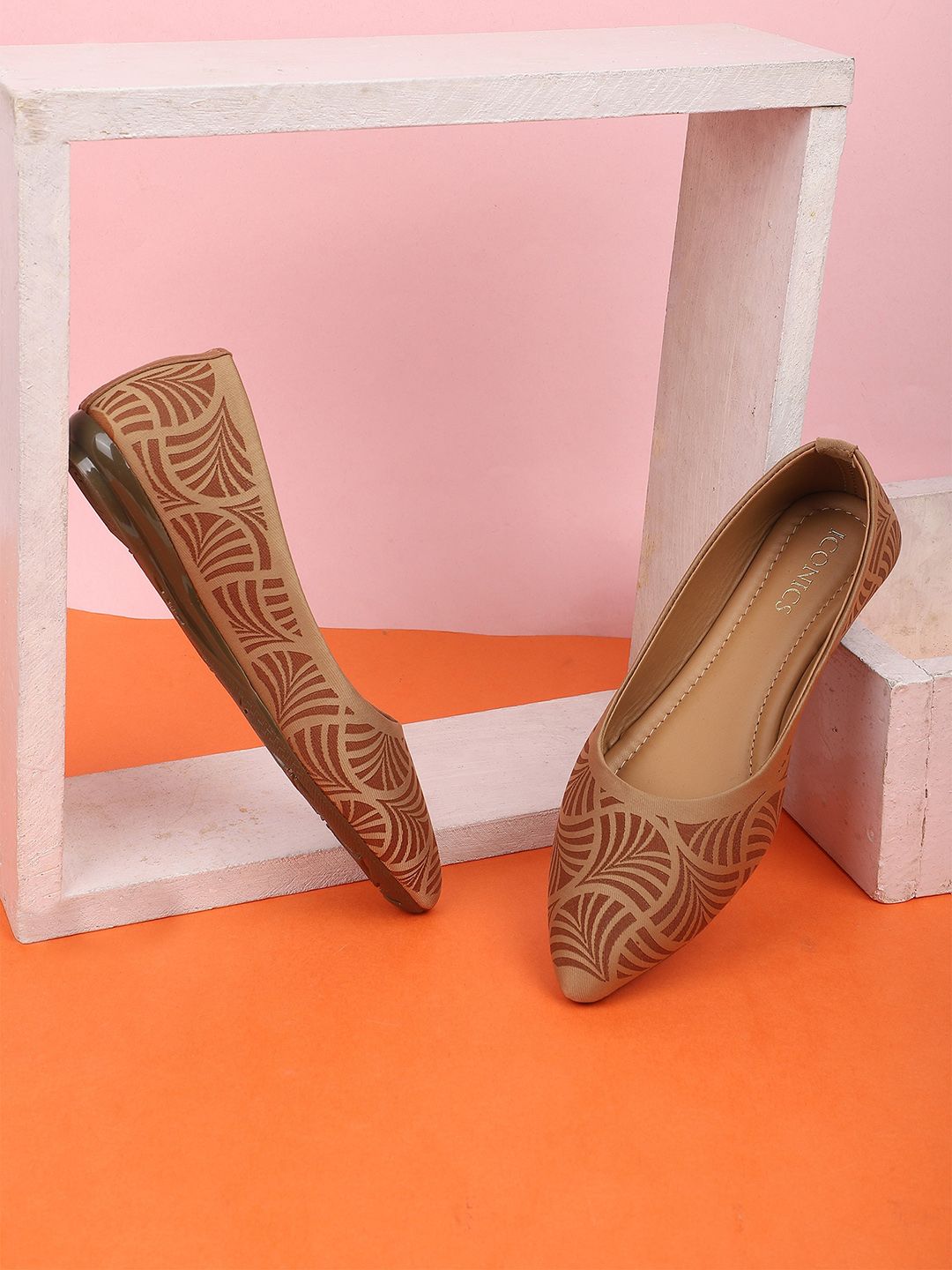 ICONICS Women Brown Printed Ballerinas Flats Price in India