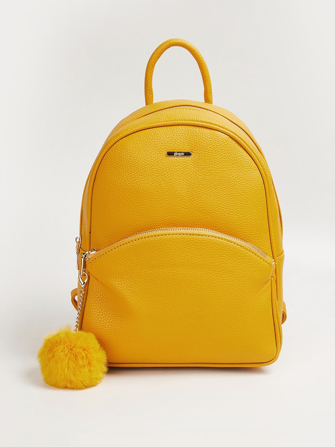 Ginger by Lifestyle Women Mustard Textured Backpack with Tasselled Price in India