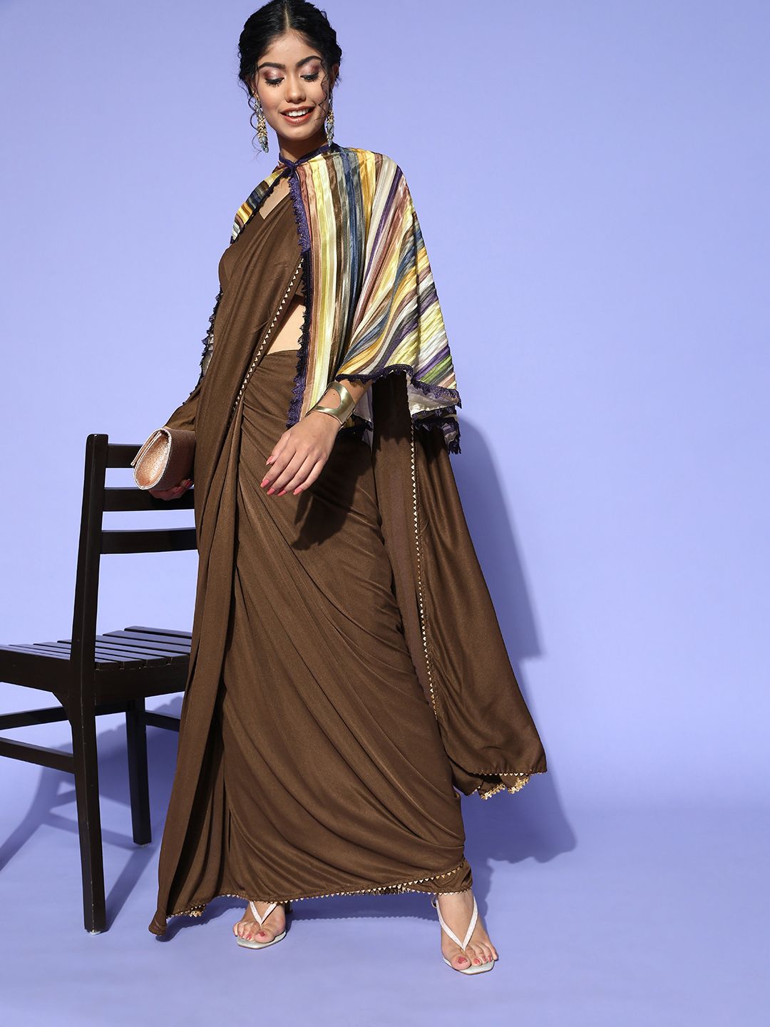 Tikhi Imli Solid Satin Saree With Embellished Border