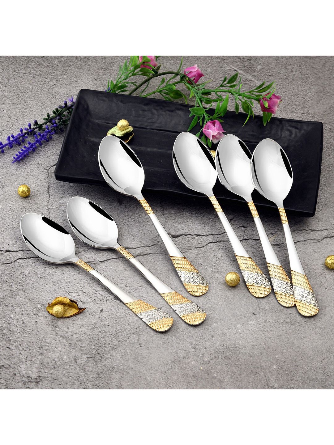 FNS 24 Karat Partial Gold Plated 6 Pcs Stainless Steel Teaspoon Price in India